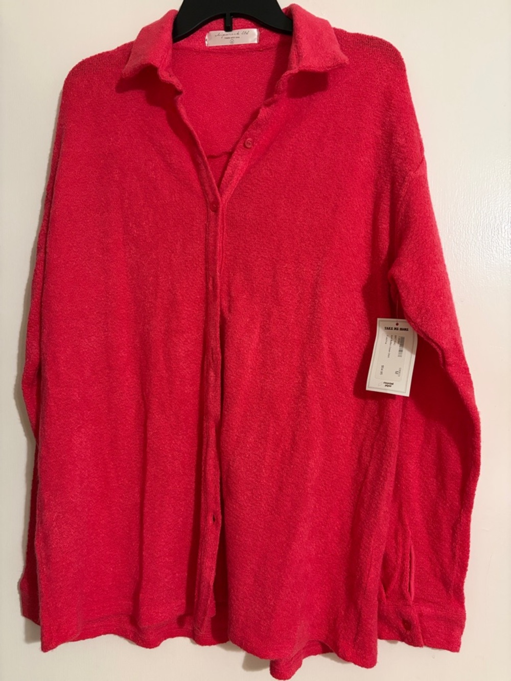 NWT Shipwreck Ltd. Pink Button-Up Terry (100% acrylic) Shirt